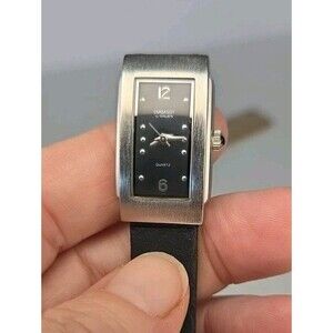 Embassy by gruen ladies courts watch rectangular silvertone case black Strap